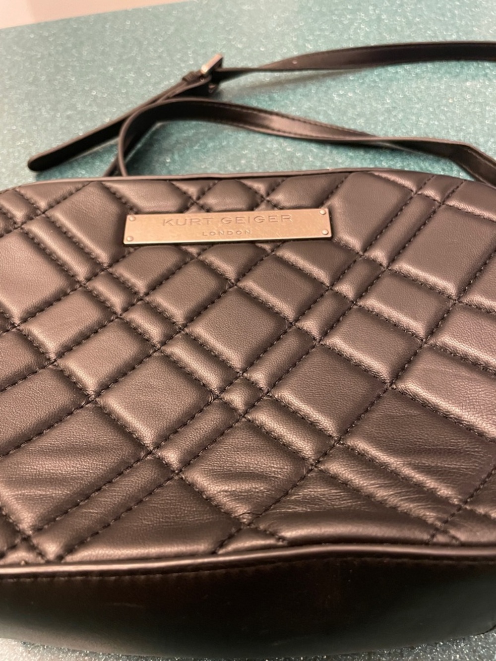 Kurt Geiger Black Quilted Crossbody Bag with Logo Plaque - Picture 2 of 6